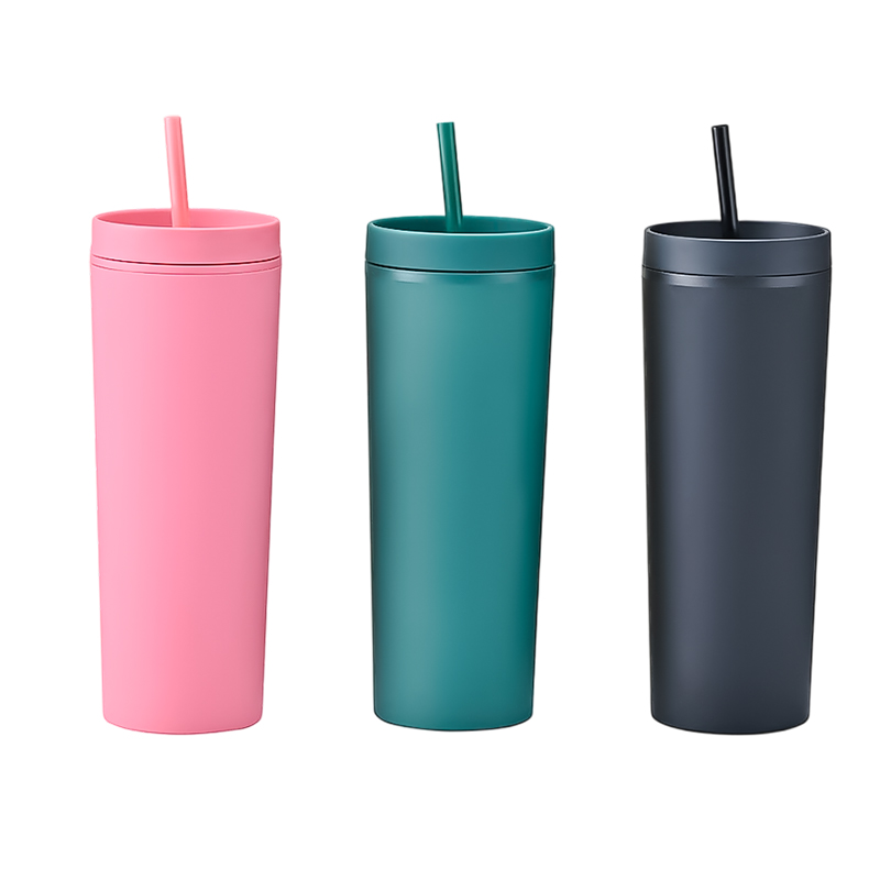 20oz Double-layered Plastic (PP) Tumbler With Sipping Straw