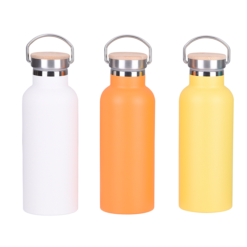 Reusable Stainless Steel Insulated Water Bottle with Screw-on Bamboo Lid