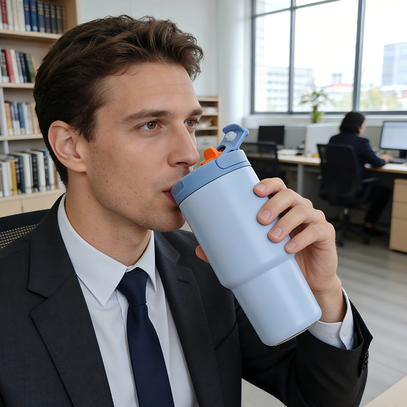 Vacuum Tumbler With 3-built-in-1 Screw Lid